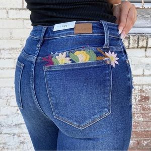 Judy Blue embroidered flower jeans